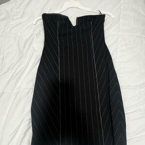 Zara Black Strapless Dress with White Pinstripes
